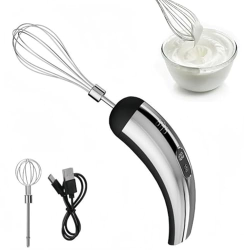 Sbattitore Elettrico per Uova 5 Velocità Regolabili Frullatore Portatile a Mano Senza Fili Frusta Elettrica per Uova, Panna, Frullati, Smoothie Proteici, Cucina Casa Silver Black