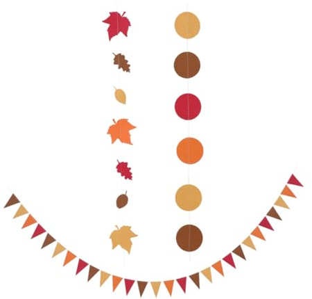 WHAMVOX 3 Stück pack Papierbanner Herbst Blätter Girlande Hängedeko Farbenfroh Leicht für Party Herbstdeko Schaufenster Kindergarten