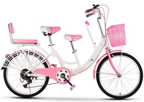 WENYAZIGUO Bicicletta da pendolare, Bicicletta tandem da 24 pollici for pendolari a 6 velocità for adulti, sedili anteriori posteriori, multicolore(Pink)