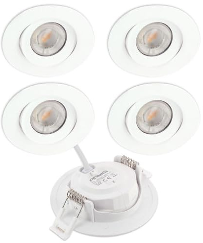 Arum Lot de 5 Spots LED Encastrables Extra Plats ASTURIE 7W (Eq. 75W) – Technologie CCT (Choix 3000K / 4000K / 6500K) – Orientables & Blanc Mat – Trou Perçage 70mm – Faible Profondeur 25mm (220V)