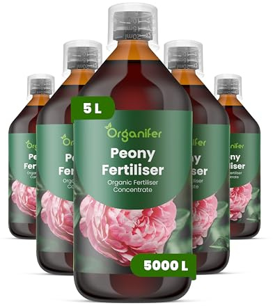 Engrais Liquide Pour Pivoine - 5L - 2-1-8 NPK | Engrais Pour Floraison Abondante Et Feuillage Sain - Stimule Racines Et Croissance - Organifer