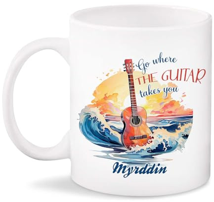Porslinsmuggar humor mugg låt dig vägledas av gitarr - gitarr och strand roliga frukostmuggar till födelsedag dam kollega 330 ml