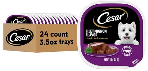 Cesar Classic Loaf in Sauce Adult Wet Dog Food Filet Mignon, 3.5 oz. Easy Peel Trays, 24 Count (Pack of 1)