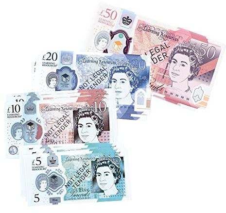 Learning Resources Lot de Faux Billets Euros Réalistes – 120 Pièces – Jouet Éducatif pour Enfants – Accessoire Marchande et Caisse Enregistreuse – Taille Réelle