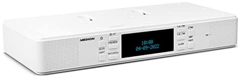 MEDION P66550 DAB+ - Radio da incasso con funzione Bluetooth (radio PLL FM, 2 x 3 W RM, AMS, vivavoce, display LED), colore: Bianco
