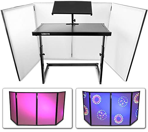 Vonyx DJ Pult Komplettset - höhenverstellbarer DJ Tisch Mobil, Vonyx DB10 mit klappbarer Front, Lycra-Stoff, DJ Pult, DJ-Booth, mobiler DJ-Stand, 45,5 x 102,5 x 90 cm, DJ Stand mit mobiler Wand
