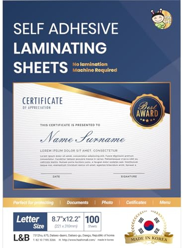(100 sheets) HA SHI Selbstklebende Laminierfolien, keine Maschine erforderlich, Buchstabengröße, Größe A4, 22,9 x 30,5 cm, farblos