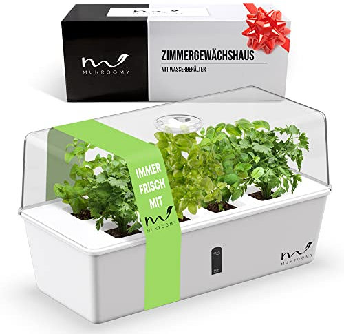 MUNROOMY Mini Gewächshaus - Zimmergewächshaus mit Selbstbewässerung - Anzuchtkasten für Stecklinge - Anzuchtset für die Fensterbank & Indoor Kräutergarten
