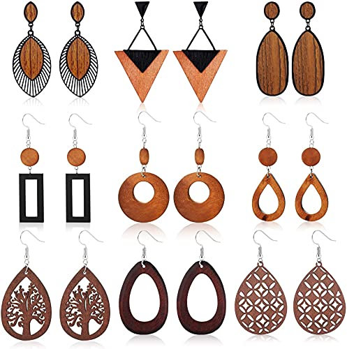 YADOCA Ethnische Holz Ohrringe für Damen - Böhmen Boho Vintage Schmuck mit Edelstahl Haken