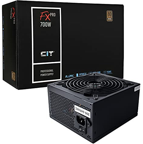 CiT FX Pro 700W PSU – Non-Modular Gaming Power Supply Unit with Active PFC - Japanese TK Capacitor - 14cm Quiet Fan - Flat Black Cables - Full Circuit Protection - 80 Plus Bronze Certified | Black