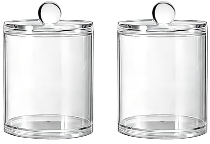 VASANA 2 x runde, transparente Kunststoff-Acryl-Gläser, Wattestäbchen, Ball-Pad-Halter, Spender, Aufbewahrungsbox, Behälter mit Deckel für Wattebällchen, Wattestäbchen, runde Badesalz