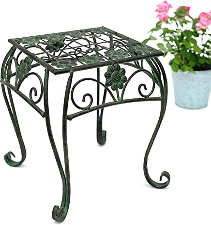 DanDiBo Blumenhocker Metall Grün Eckig 32 cm Blumenständer 96007 M Blumensäule Modern Pflanzenständer Pflanzenhocker Vintage