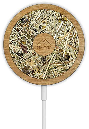 MMORE - Chargeur sans Fil avec matériau Organique et Bois | Compatible avec iPhone, Samsung, Google Pixel (Foin Alpin + Bois tanganika)