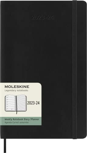 Moleskine Wochenplaner 2023-2024, 18-Monats-Agenda, Akademisches Tagebuch, Wochenagenda mit weichem Einband, Großformat 13 x 21 cm, Farbe Schwarz