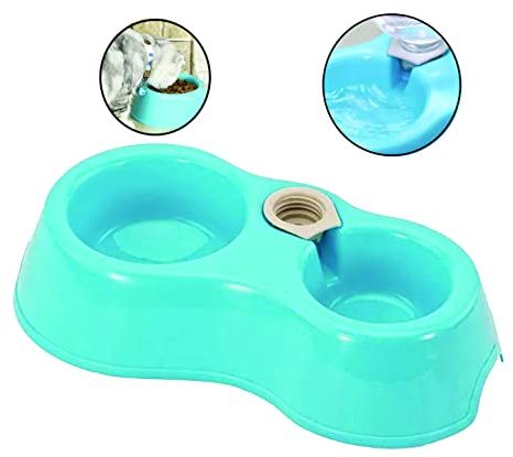 PARENCE -1 st Dubbelskål för hundar och katter/Plastfoder och vattenskål av plast - Slumpmässig färg - 24,5x12,5x6 cm