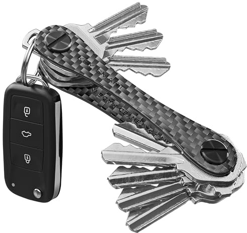 KeySmart Original Schlüsselhalter – Kompakter Schlüsselorganizer für den Schlüsselbund, minimalistischer EDC-Schlüsselanhänger mit Schlüsselring, Red Forged Carbon, für bis zu 14 Schlüssel