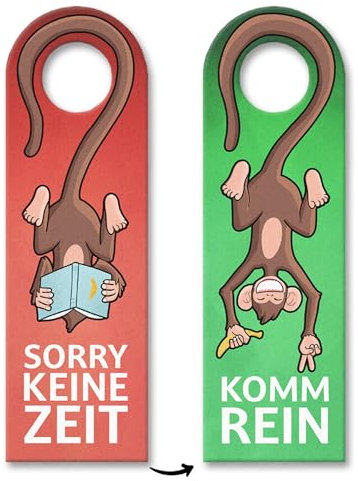 Sorry keine Zeit oder komm rein Türhänger 10er Set mit lustigem Affe witziger Türhänger 10er Set für die Zimmertüre um anzuzeigen ob Eintritt gewährt ist keine Zeit muss lernen