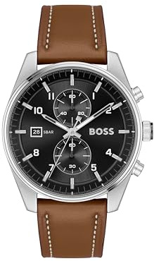 BOSS Chronograph Quarz Uhr für Herren Kollektion SKYTRAVELLER mit Leder- oder Edelstahlarmband