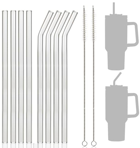 8 Pack Glass Straws, Reusable Straws Compatible with Stanley Cup 30 & 40 Oz, Eco Friendly and Easy to Clean for Hot and Cold Drinks Milk Juice Cocktails