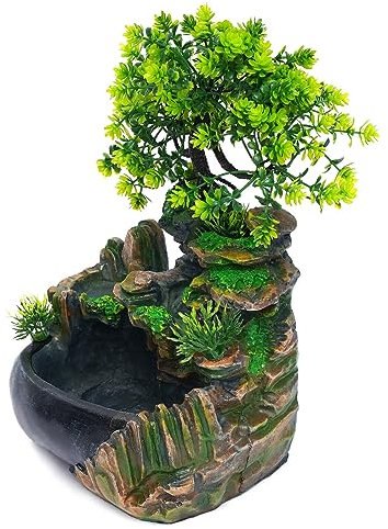 MEHOOSPVN Fuente de habitación, fuente de mesa, cascada, fuente de poliresina, para ocasiones, dormitorio, salón, estudio, jardín, fuente de plantas, fuente de interior, 20 x 15 x 28 cm