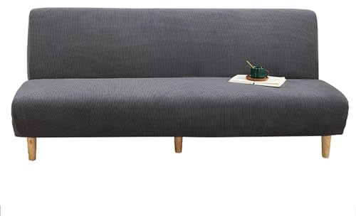 Sofabezug Ohne Armlehnen Beige/Grau 3/2 Sitzer Sofabettüberzug Ohne Armlehne Rutschfest Stretch Spandex Futon-Sofa-Sitzbezüge Faltbar Sofabezug klappbares Schlafsofa Schonbezug(190-210cm,Dark gray)