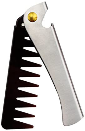 MUSISALY Stainless Steel Handle Folding Hair Comb for Men, Anti-static Massage Pocket Comb with Wide Teeth, Vintage Style Hairdressing Tool for Slick Back and Beard Grooming