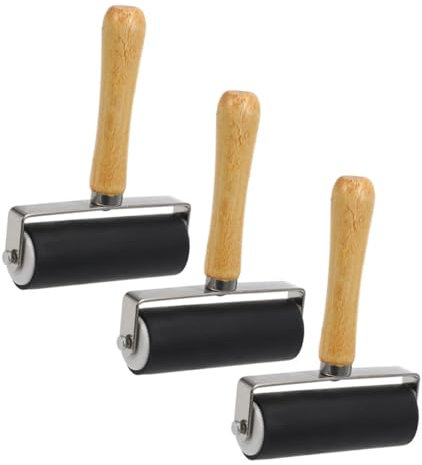 STOBOK Farbwalzen 3 Stück Mittel Gummiwalzen Mit Holzgriff Professionell Für Druckgrafik Bastelarbeiten