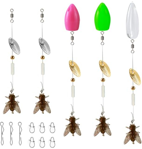 Fly Hook Soft Bait, 5Pcs Flies Fishing Lure Elastic TPE Flies Lure Spinner Hook with Brass Spinner Blade for Freshwater Saltwater, Bass Trout Pike