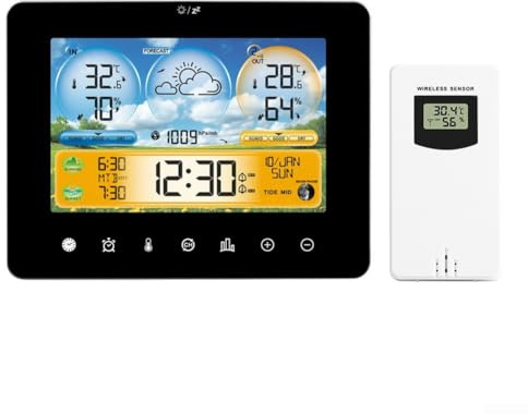 Weather Clock, Weather Stations Wireless Indoor Outdoor, LCD Digital Weather Station, Sunrise And Sunset Tracking, For Office, Bedroom