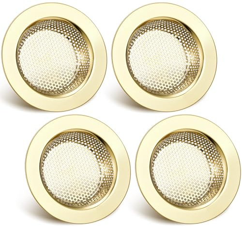 Retisee Lot de 4 filtres d'évier de cuisine en acier inoxydable avec grand bord large de 11,4 cm de diamètre (doré)