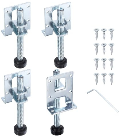 sourcing map 4Pack Adjustable Furniture Leveling Feet, 4.13 Heavy Duty Furniture Levelers Metal Mounting Brackets for Workbench Cabinet Wardrobe, Silver