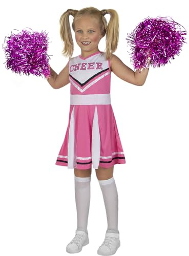 Funidelia | Disfraz de animadora rosa con accesorios para niña Cheerleader & Fútbol Americano - Disfraz para niños y divertidos accesorios para Fiestas, Carnaval y Halloween - Talla 7-9 años