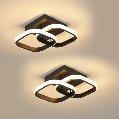 Comely 2 Pacchi Plafoniere a LED Moderne, 24W 2700LM Lampada da Soffitto a LED Piccola Quadrata per Cucina, Camera da Letto Corridoio, Luce Calda 3000K, Nero, 24cm