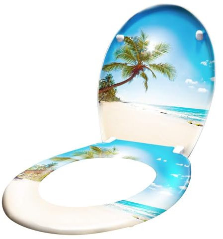 LARS360 WC-Sitz mit Absenkautomatik, Universalgröße, Hartplastik Toilettensitz mit langsamer Absenkung, antibakteriell, Duroplast WC-Deckel (Strand)