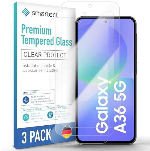 smartect Vetro Temperato 3 Pezzi per Samsung Galaxy A36 5G | Schermo Protettivo HD Anti Graffio, Pellicola Protettiva Senza Bolle, 0.3 mm Ultra Trasparente, Durezza 9H, Ultra Resistente