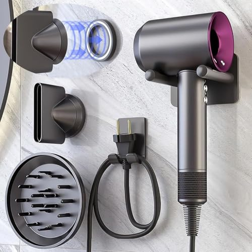 Soporte para Secador de Pelo con Montaje sin Taladro, Aluminio Espacial