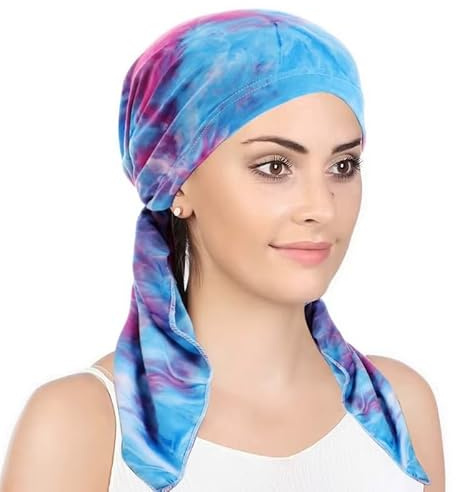 Förbunden huvudbonad huvudduk kemo huvudbonad mössa huvudskydd halsduk turban keps alopecia bandana, Slips färg blå malvafärgad, one size