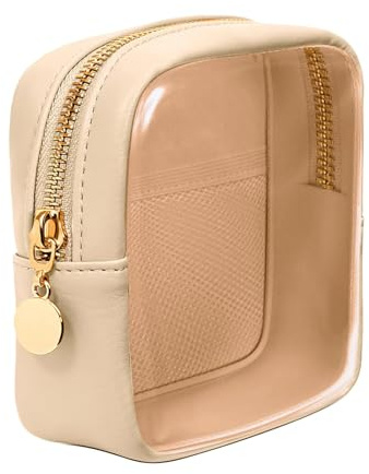 Kulturtasche Damen Mini – Kosmetiktasche Transparent Klein für Flugzeug & Handtasche, Schminktasche Make Up Organizer für Urlaub & Reise, Toilettentasche Damen Clean Girl Aesthetic Stil, 16.5x15x1CM