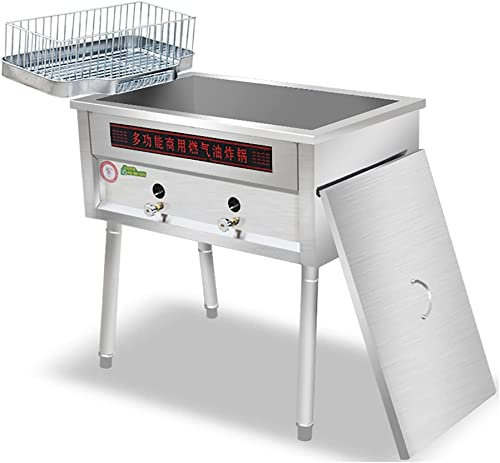 WOTZOV Friteuse à gaz GPL Commerciale, friteuse en Acier Inoxydable avec Pieds et Couvercle Amovibles, température réglable, Frites, Beignets de Dinde，40L