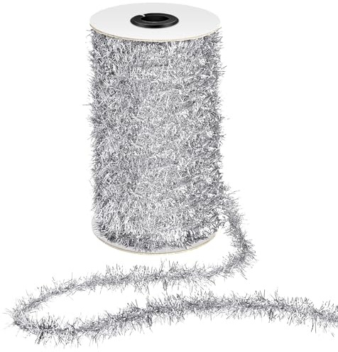 Tinsel Guirlande de Noël, Guirlande de Noël Sapin, Guirlandes Métallique, Décoration Noel Guirlandes, Ruban d'arbre de Noel Brillant et Fin pour Christmas(Argent)