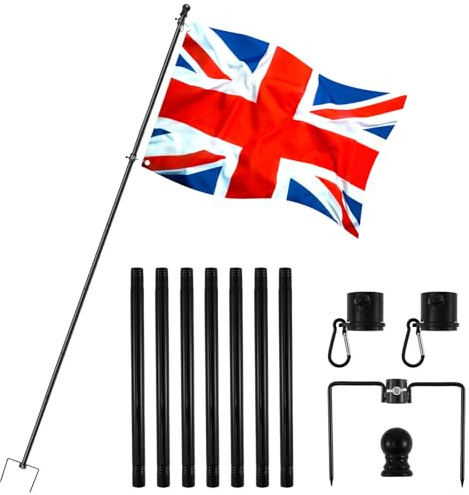 GWCYMYD Flag Pole Kit, 8.5ft Ground Flag Pole with anti-tangle ring, Stainless Steel Black Flagpoles for Garden Outside House Yard, Flags not Included