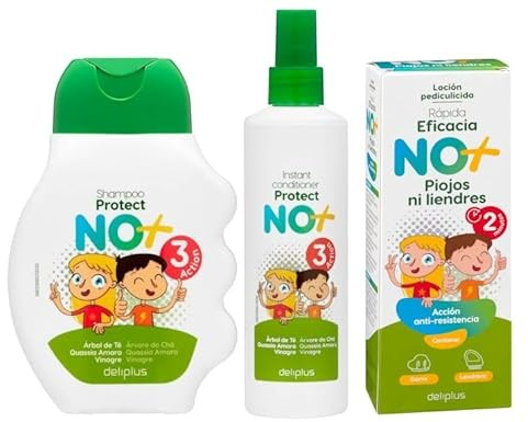 [Trattamento per bambini pidocchi e lendrè] Lozione + cappello + lendrera + shampoo + balsamo | Triple Action Deliplus preventivo | con tea tree, aceto e quassia amara [150 ml + 250 ml+ 300 ml]