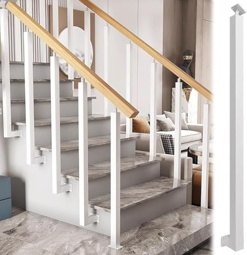 Adjustable 270° Side-Mount Stair Railing Post Square Metal Terrace Railing with Screw Set 100cm White Garden Decor Baluster