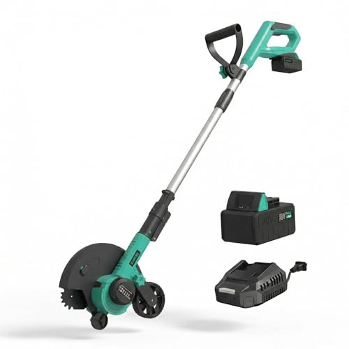 Chic Muse Brushless 20V Cordless Lawn Edger, 9 Electric Edger Lawn Tool with 4.0Ah Battery & Charger, 3 Depth Settings, Adjustable Handle, Dual Wheels Yard Edger for Lawn & Sidewalk