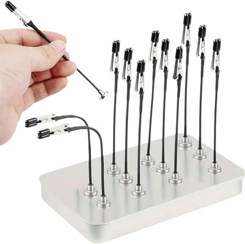Spray Paint Clamps, 12 Pcs Magnetic Clips with Storage Box, Professional Model Painting Stand Kit, Adjustable Modeling Tools for Easy Airbrush Use, Model Making Tool for Airbrushing (Silver)