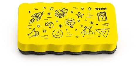 Trodat Radierschwamm für Whiteboards – magnetisch haftend, Zeichnungen von Markern und Stiften trocken abwischen – Größe 10,5 x 5,5 x 1,8 cm, Gelb