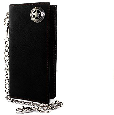 Biker Rock Star Concho Mens Card Money Leahter Wallet W/ Chain