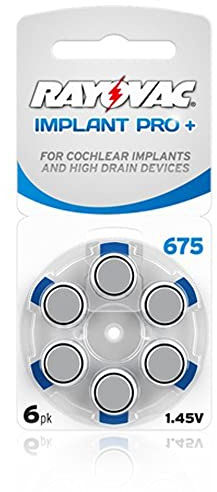 Pack de 60 pilas Rayovac Implant Pro Plus para audífonos, tamaño 675