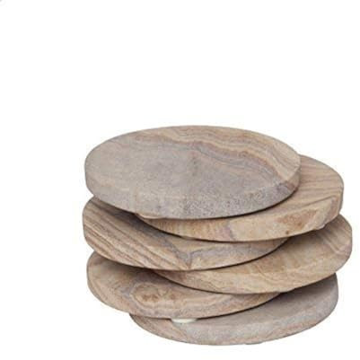 GoCraft Saugfähige Untersetzer aus Sandstein, natürlicher gelber Sandstein, runde Untersetzer für Ihre Getränke, Getränke und Wein-/Bargläser (6 Stück)