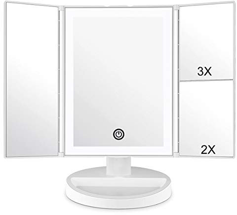 WEILY Schminkspiegel mit LED-Beleuchtung und Touchscreen, Vergrößerung 1X/2X/3X, Drehung um 180 °, batteriebetrieben und über USB betrieben (weiß)